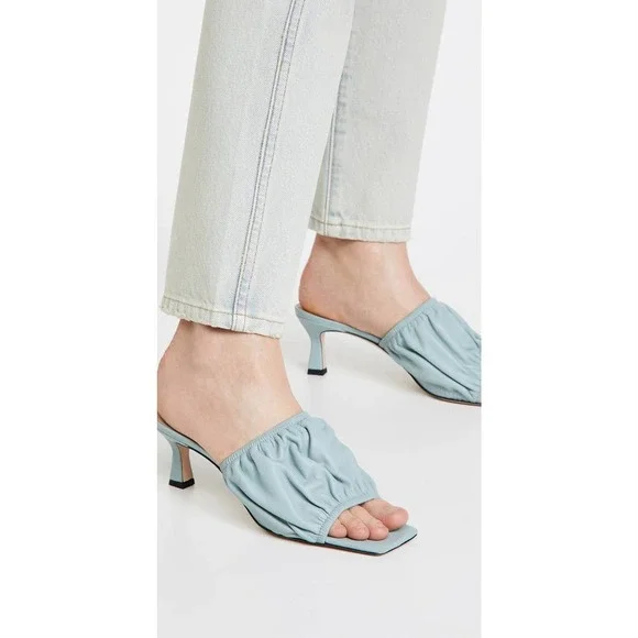Wandler Ava Kitten Lambskin Leather Heels in Light Blue Size 10.5